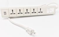 Multi-outlet Universal Power Strip with 2 USB Ports and 5-Outlets 110 Volt to 250 Volt Surge Protector, 3750 Watts 15 Amp, Worldwide Use with USA Plug (USP500)