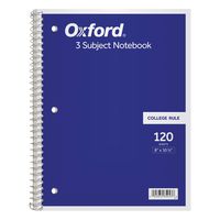 TOPS/Oxford 3-Subject, Notebook, 8" x 10-1/2", College Rule, 120 Sheets, 2 Dividers (65053)