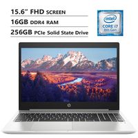 HP ProBook 450 G6 15.6" Full HD Screen Laptop, Intel Core i7-8565U Up to 4.6GHz, 16GB DDR4 RAM, 256GB PCIe Solid State Drive, Backlit Keyboard, Wireless-AC, HDMI, USB Type-C, Windows 10 Pro, Silver
