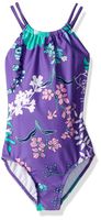 Kanu Surf Big Girls' Jasmine Beach Sport Halter One Piece Swimsuit, Paige Floral Purple, 8
