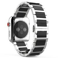 MoKo Compatible Band Replacement for Apple Watch 42mm 44mm Series 5/4/3/2/1, Stainless Steel Ceramics Link Replacement Strap Bracelet with Butterfly Buckle Clasp - Black(Not Fit iWatch 38mm 40mm)