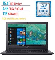 Acer Aspire 3 15.6'' HD Laptop PC, 8th Gen Intel Quad-Core i5-8250U Up to 3.4GHz Processor, 4GB DDR4 SDRAM + 16GB Intel Optane Memory, 1TB HDD, Bluetooth, 802.11ac WiFi, HDMI, USB 3.0, Windows 10