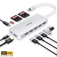 USB C Hub,Intpw 11-in-1 USB Type C Adapter to HDMI 4K,3 SD/MicroSD Card Readers,87W Power Delivery Charging Port for MacBook Pro 2018, Chromebook, XPS, Nintendo Switch and More(Silver)