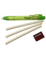 Faber-Castell Pen Mechanical Stick Retractable Click Eraser Set with 2 Extra Refills + 1 FREE Faber-Castell Sharpener(assorted colors) For School Kids Office Home (Green)
