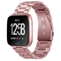 MEFEO Metal Bands Compatible with Fitbit Versa/Versa 2/Fitbit Versa Lite Edition, Stainless Steel Metal Band Solid Strap Wristband Replacment for Fitbit Versa Band Men Women (Rose Gold)
