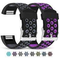 Mosstek Compatible with Fitbit Charge 2 Bands, 2 Pack Breathable Silicone Replacement Sport Bands with Air Holes Compatible Fitbit Charge 2 Smart Watch Fitness Men Women