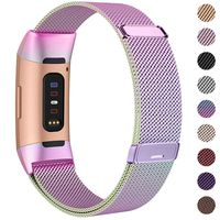 HAPAW Bands Compatible with Fitbit Charge 3, Women Men Metal Stainless Steel Replacement Accessories Straps Bracelet Compatible with Fitbit Charge 3 SE Fitness Tracker Small Large