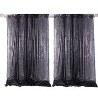 Showyou 2 Pieces Black 4x6ft/1.2x1.8m Sequin Mesh Fabric Photography Backdrop Sparkly Curtain for Photography/Party/Home Curtain Decoration