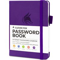 Clever Fox Password Book with tabs. Internet Address and Password Organizer Logbook with Alphabetical tabs. Small Pocket Size Password Keeper Journal Notebook for Computer & Website Logins (Purple)