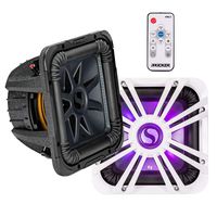 Kicker 11S10L74 Solo-Baric L7 10" Square Subwoofer Dual Voice Coil 4-Ohm 600W, bundle package with Kicker L710GLW (11L710GLW) 10" Square Subwoofer LED Grill, and Kicker 41KMLC Marine LED Controller