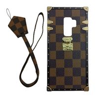 jiehao Samsung Galaxy S9 Plus S9+ Case, Vintage Elegant Luxury Designer Lattice PU Leather Back with Lanyard Soft Bumper Shock Absorption Trunk Case for Galaxy S9 Plus 6.2", Brown