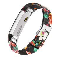 bayite Leather Bands Compatible with Fitbit Alta and Alta HR, Black/Red Floral 5.5" - 8.1"