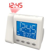 Magnasonic Projection Alarm Clock with AM/FM Radio, Battery Backup, Auto Time Set, Dual Alarm, Nap/Sleep Timer, Indoor Temperature/Date Display with Dimming & 3.5mm Audio Input - White (EAAC601W)