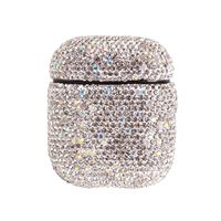 2019 Newest Luxurious Rhinestone AirPods Case with Keychain, Shockproof Protective Premium Crystal Cover Skin for AirPods Charging Case 2 & 1 (White+AB C5 No Keychain)