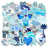 Cute VSCO Laptop Stickers, 50 Pack Blue Vinyl Stickers for Water Bottles, Waterproof Aesthetic Trendy Durable Teen Girls Decals for Phone, Computer, Car, Bumper, Skateboard, Luggage, Guitar