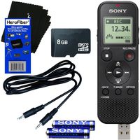 Sony ICD-PX370 Mono Digital Voice Recorder with Built-in 4GB & Direct USB + 8GB Micro SDHC Memory Card + Auxiliary Cable + AAA Batteries + HeroFiber Ultra Gentle Cleaning Cloth