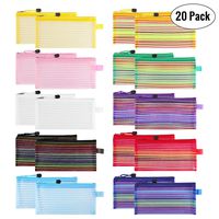 Sooez Zipper Mesh Pouch, 20 Pack Plastic Pencil Pouches Pen Bags Multipurpose Travel Bags for Office Supplies Cosmetics Travel Accessories Multicolor, 10 Assorted Colors
