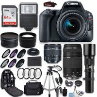 Canon EOS Rebel SL2 DSLR Camera + Canon EF-S 18-55mm + Canon 75-300mm & 500mm Telephoto Lens + Wide Angle & Telephoto Lens + Macro Filter Kit + 64GB Memory + Accessory Kit