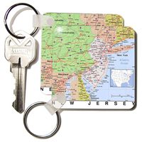 3dRose Print of New Jersey Cities and State Map Key Chains, Set of 2 (kc_184608_1)