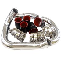 Direct Bolt on Front Mount FMIC Intercooler Pipe Piping Kit w/Black Red Silicone Hose Fit For 1998-2001 AUDI A4 1.8T