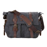 Kattee Leather Canvas Camera Bag Vintage DSLR SLR Messenger Shoulder Bag Dark Gray