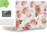 UESWILL 3in1 Rubberized Unique Pattern Solid Hard Shell Case Cover for MacBook 12 inch with Retina Dsiplay (Model: A1534) + Keyboard Cover and Screen Protector + Microfibre Cleaning Cloth,Flower