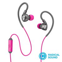 JLab Audio Fit2 Sport Earbuds, Sweatproof, Water Resistant with in-Wire Customizable Earhooks, Guaranteed Fit, Guaranteed for Life - Gray/Pink