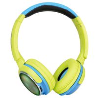 Contixo KB-300 Kid Safe 85DB Over The Ear Wireless Bluetooth LED Headphone with Volume Limiter, Built-in Microphone, Micro SD, FM Stereo Radio, Audio Input, Green + Blue