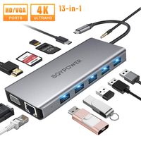 USB C Hub,BQYPOWER 13 in 1 Type C Docking Station with Gigabit Ethernet Port, 87W PD Charging Port,4K HDMI,VGA, SD/TF Card Reader,5 USB Ports,Mic/Audio Port,Compatible for Mac Pro and Other Type