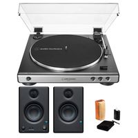 Audio-Technica AT-LP60X Fully Automatic Belt-Drive Stereo Turntable (Gunmetal) with Presonus Eris e3.5 Monitors and Knox Cleaning Kit