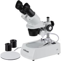 AmScope SE305R-PZ Forward Binocular Stereo Microscope, WF10x and WF20x Eyepieces, 10X-60X Magnification, 1X and 3X Objectives, Upper and Lower Halogen Light Source, Pillar Stand, 120V