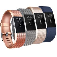 Tobfit Sport Silicone Bands Compatible for Fitbit Charge 2 Classic & Special Edition, 4 Pack, Blue/Champagne/Rose Gold/Grey, Small Color: Blue/Champagne/Rose Gold/Grey