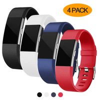 Fondenn Bands Compatible with Fitbit Charge 2 for Women and Men (4 Pack), Classic Adjustable Soft Silicone Sport Strap Replacement Wristband for Fitbit Charge 2