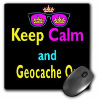 3Drose LLC 8 X 8 X 0.25 Inches Mouse Pad, CMYK Keep Calm Parody Hipster Crown and Sunglasses Keep Calm and Geocache on (Mp_116673_1)