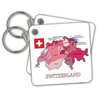 3dRose Flag and Map of Switzerland Showing The Cantons in Different Colors Key Chains, Set of 2 (kc_186862_1)