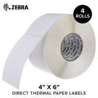 Zebra - 4 x 6 in Direct Thermal Paper Labels, Z-Perform 2000D Permanent Adhesive Shipping Labels, Zebra Industrial Printer Compatible, 3 in Core - 4 Rolls