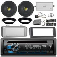 Pioneer DEH-S4000BT CD Receiver Bundle/2 Kicker 6.5" Speaker + Motorcycle Speaker Adapters + Amplifier + Dash Kit W/Radio Cover + Handle Bar Conrol for 98-2013 Harley Davidson + Enrock Antenna