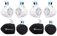 (4) Rockville RWB65W 6.5" Black 500 Watt Marine Wakeboard Tower Speakers+Covers