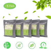 Air Purifying Bags Activated Bamboo Charcoal Natural Air Purifier Freshener Neutralizer Filter Odor Remove Eliminator Deodorizer Moisture Absorber for Home, Car, Closet, Bathroom, Basement, Litter Box, Shoe (5 Pack, 200g Each)