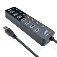 JIAZIJIA 7-Port USB 3.0 Ultra Slim Data Hub for Mac, PC, USB Flash Drives and Other Devices + Power Adapter