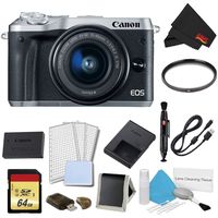 Canon EOS M6 Mirrorless Digital Camera with 15-45mm Lens (Silver) Plus Bundle - International Model