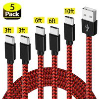 USB Type C Cable, AOSOK 5Pack 3FT 3FT 6FT 6FT 10FT Extra Long Nylon Braided Fast Charger Cord Compatible Samsung Galaxy S10 S9 S8 Plus Note 9 8,Moto Z,LG V20 G6 G5 and More (Black Red)