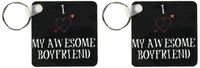 3dRose I Love My Awesome Boyfriend, red heart, black background - Key Chains, 2.25 x 4.5 inches, set of 2 (kc_172485_1)