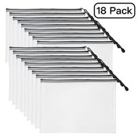 SUNEE Plastic Mesh Zipper Pouch Document Bag(Black,18 Pack), Letter Size Waterproof Document Pouch for School Office Supplies, Cross Stitch Organizing Storage