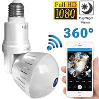 1080P Home WiFi Camera,360 Degree Panoramic Wireless VR Fisheye Security IP Camera for Home Baby/ Pet/ Elder /School/Office Monitor Indoor Light Bulb Camera Night Vision Motion Detection Camera