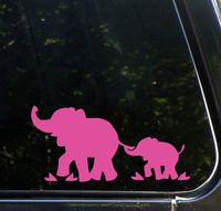 SoCool - Baby Elephant Tailing Mom - Vinyl - 4" wide (color: PINK) decal laptop tablet skateboard car windows sticke