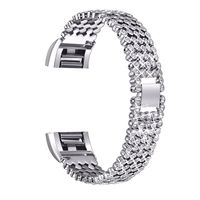 bayite Metal Bands Compatible with Fitbit Charge 2, Replacement Bracelet Adjustable Women Rhinestone, Silver