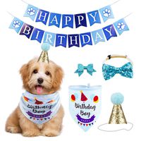 Dog Birthday Bandana Hat Banner Set Dog Boy Girl Cute Bow Tie Scarf Birthday Party Supplies Decorations(Blue, Dog Boy)