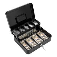 Cash Box with Lock Key and Money Tray Large Metal Money Safe for Cash 11.8" x 9.4" x 3.54" Black