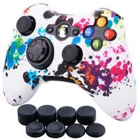 9CDeer 1 Piece of Silicone Water Transfer Protective Sleeve Case Cover Skin + 8 Thumb Grips Analog Caps for Xbox 360 Controller, Splashing Graffiti
